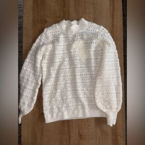 White Sézane open-knit pointelle jumper with scalloped neckline NWT